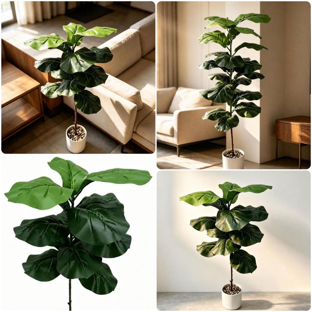 Ficus Lyrata Tree - 2023年9月15日 リーフス人工フィカス・リラータ 大型グリーンフェイクパームプラント 写真撮影用小道具 DIY装飾 大型グリーンツリー