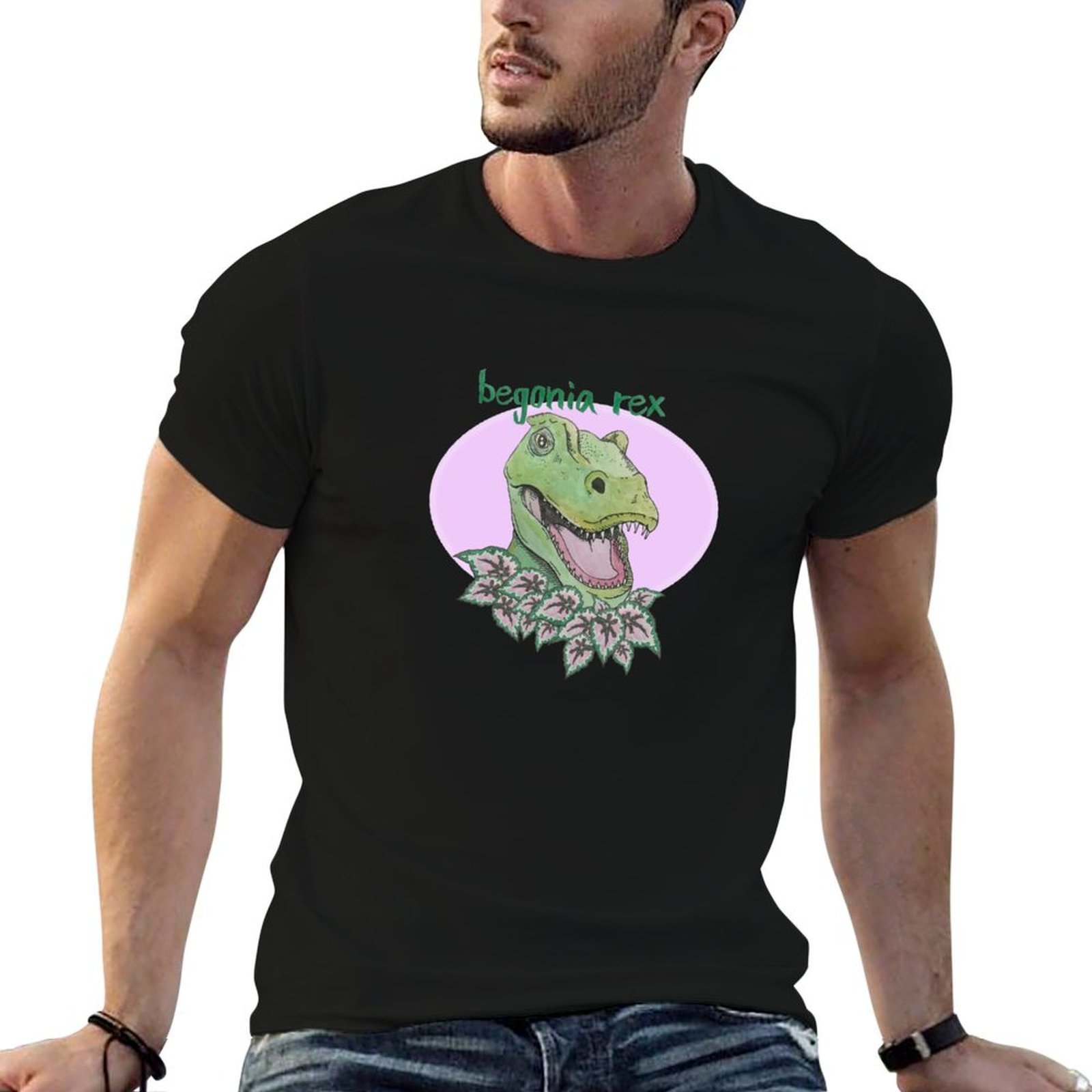 Begonia Rex - Tレックス・ベゴニア（ピンク）Tシャツ、パーソナライズされたバレンタインデーの服、メンズ用グラフィックTシャツ