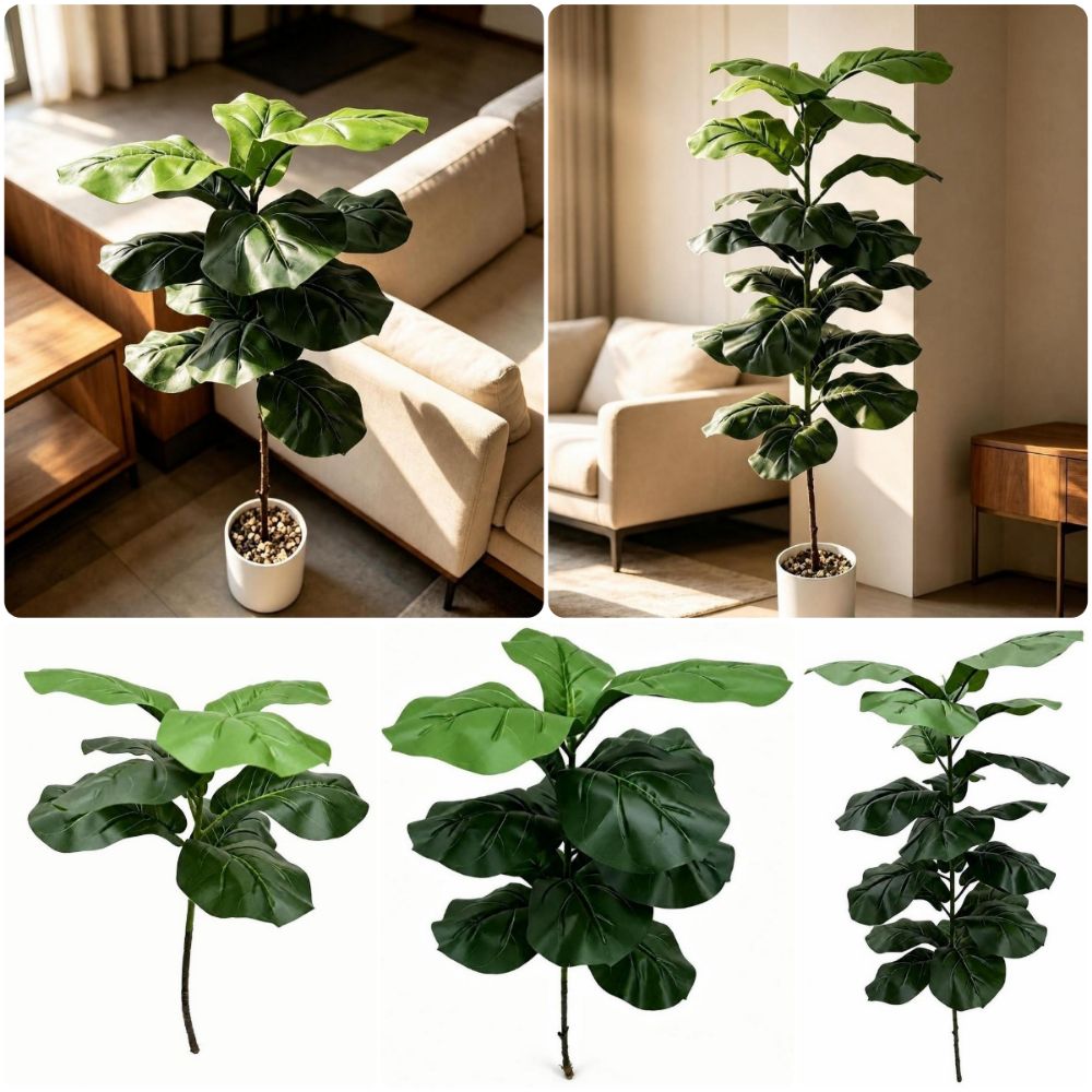 Ficus Lyrata Tree - 2023年9月15日 人工フィカス・リラータの葉 グリーン DIY装飾品 フェイクパームプラント 大型写真撮影用小道具