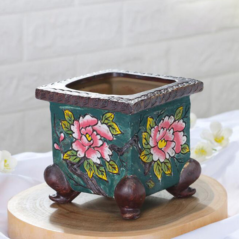 Echeveria Succulent - 韓国スタイル手描き花柄セラミック多肉植物ポット盆栽花瓶プランター Flowetpot 装飾品庭の家の装飾