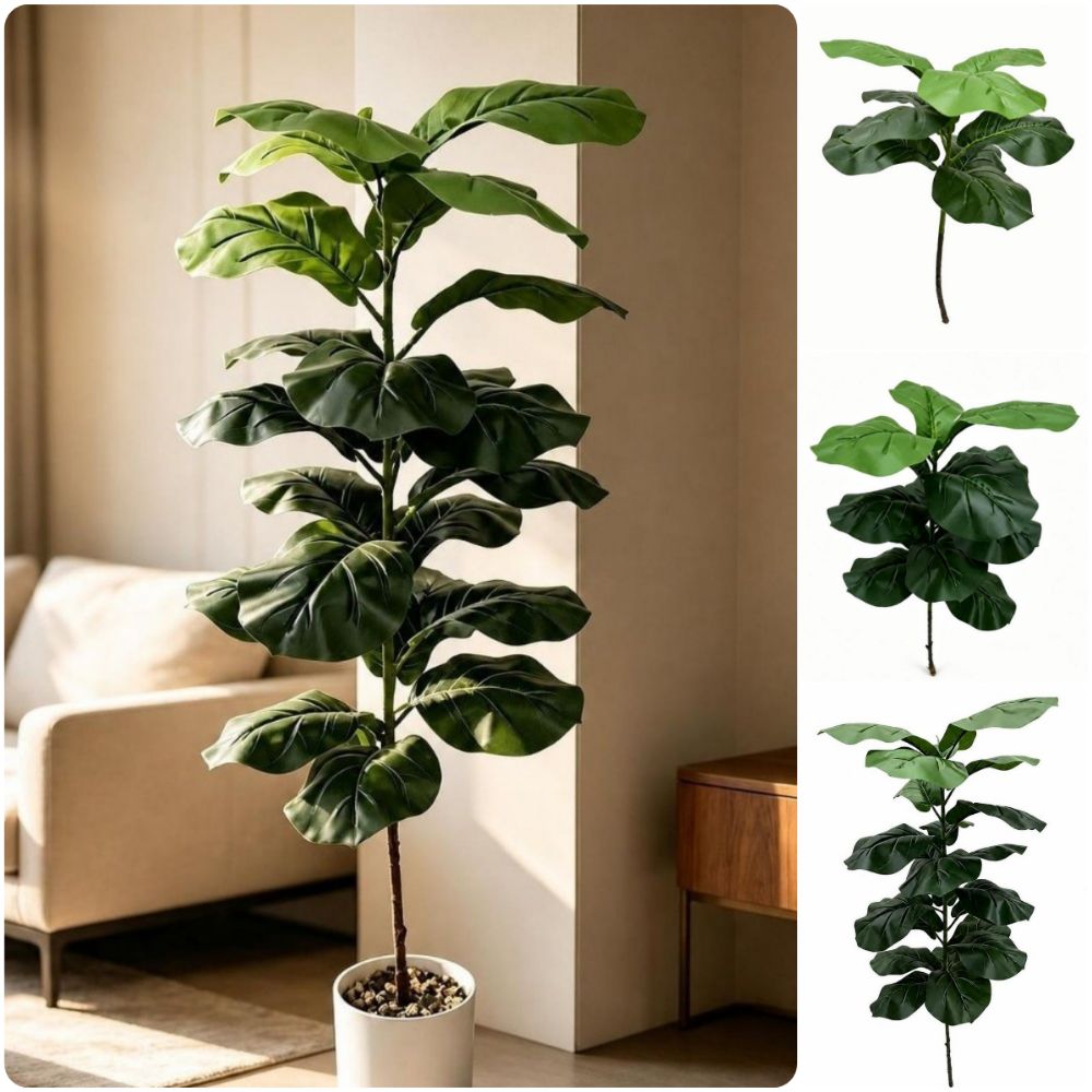 Ficus Lyrata Tree - 2023年9月15日 人工フィカス・リラータの葉 大型グリーンフェイクパームプラント DIY装飾品 写真撮影用小道具 大型グリーンツリー