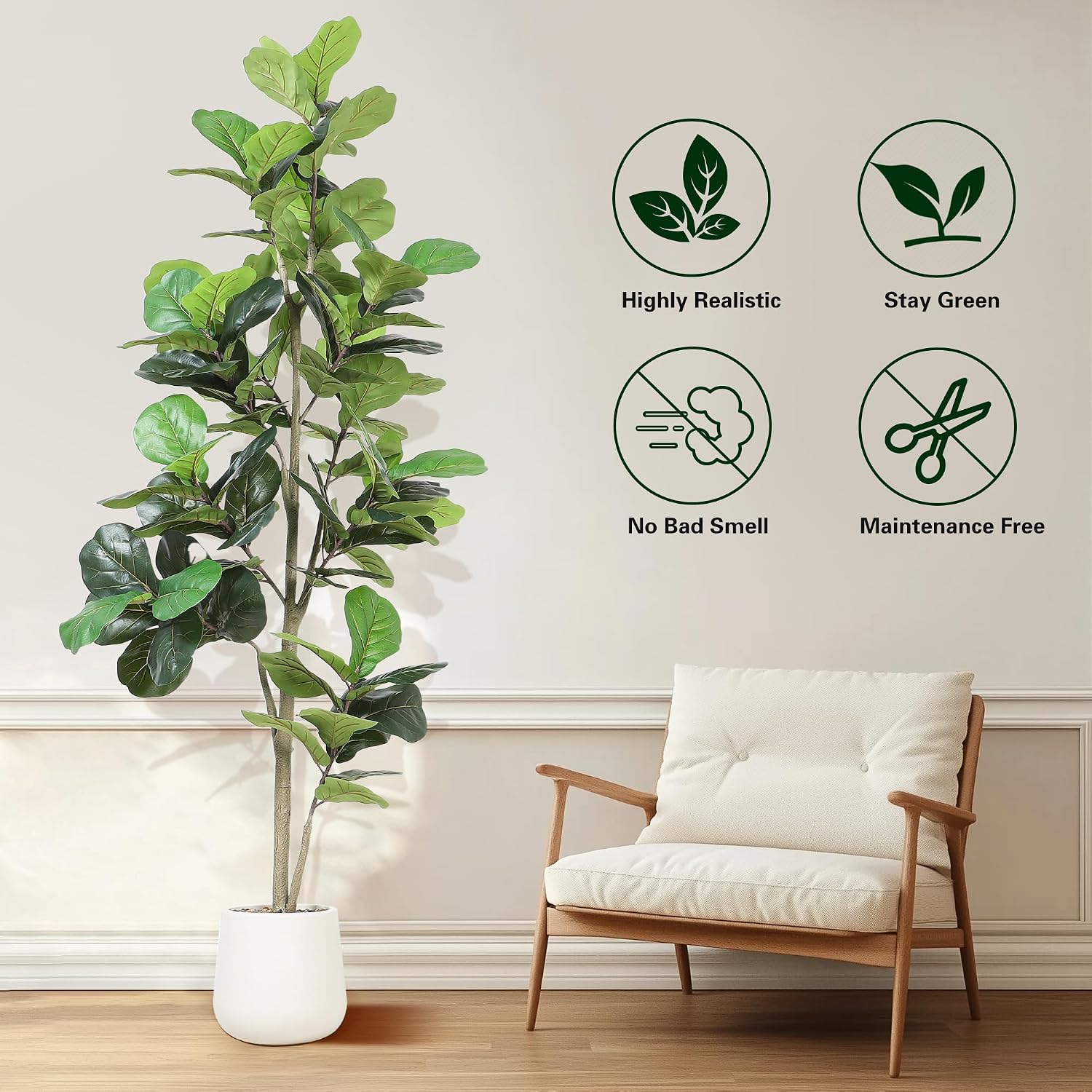 7フィートの人工フィドルリーフツリー、フェイクプラント、偽物 - Ficus Lyrata Tree のレビューと価格