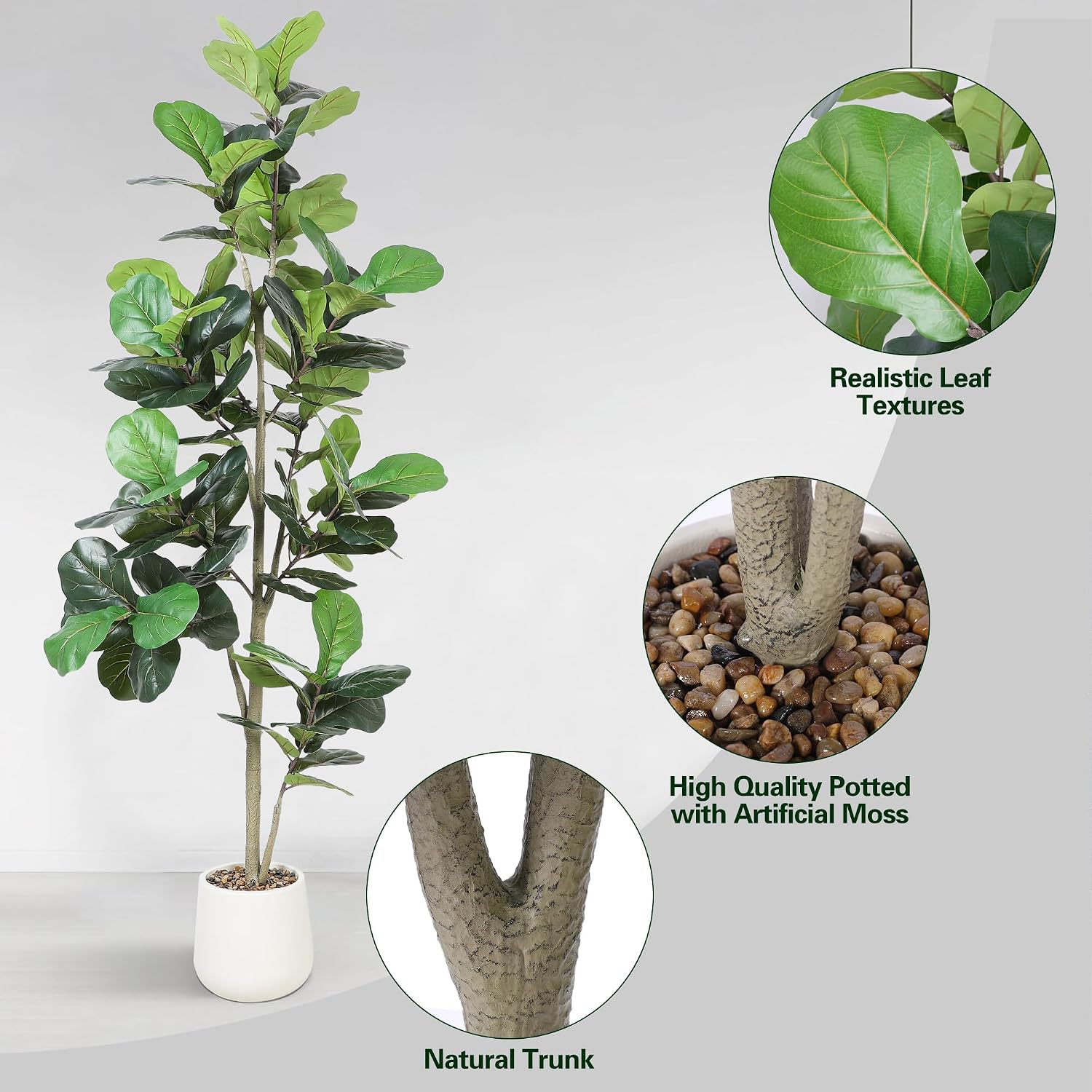 7フィートの人工フィドルリーフツリー、フェイクプラント、偽物 - Ficus Lyrata Tree のレビューと価格