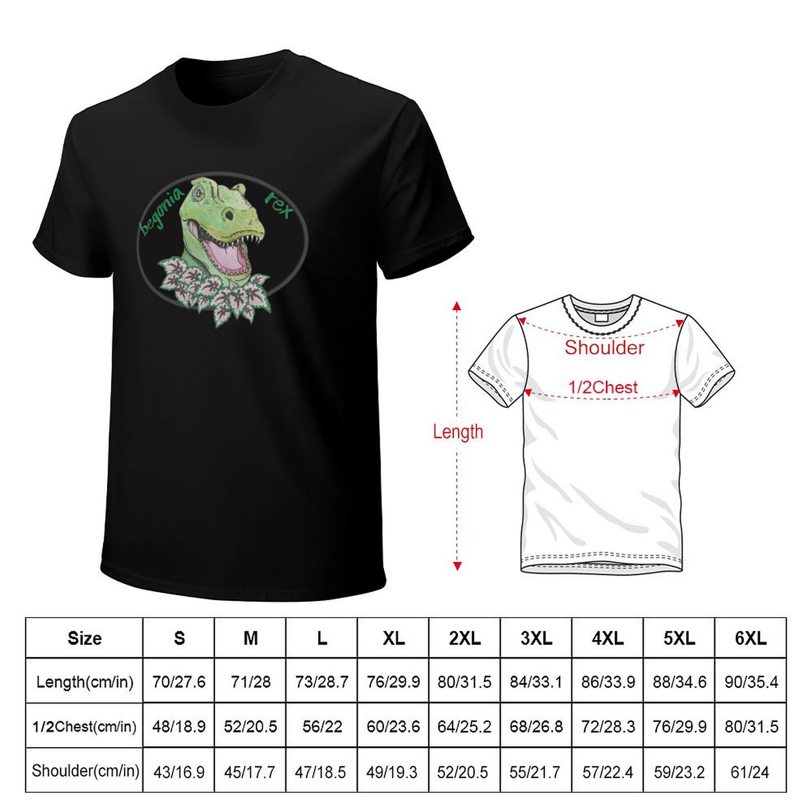T-レックス柄のベゴニアTシャツ、メンズTシャツ、グラフィッ - Begonia Rex のレビューと価格