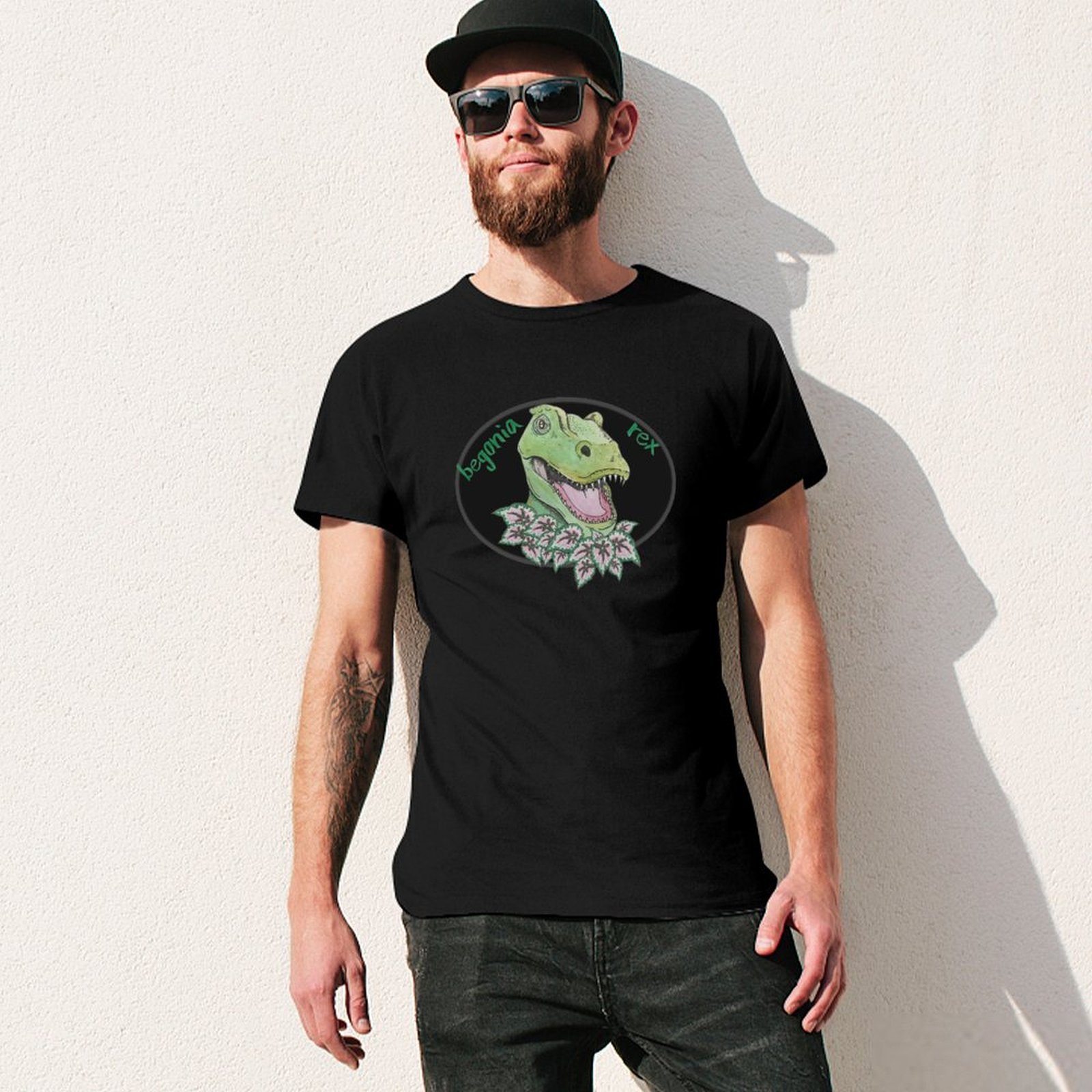 T-レックス柄のベゴニアTシャツ、メンズTシャツ、グラフィッ - Begonia Rex のレビューと価格