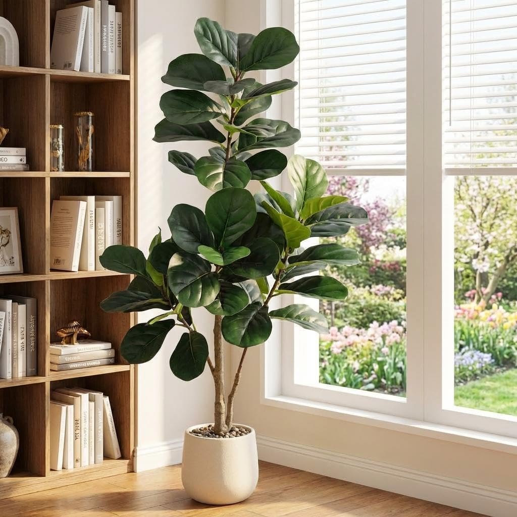 フィドルリーフフィグツリー人工植物 - リアルな人工フィカス - Ficus Lyrata Tree のレビューと価格