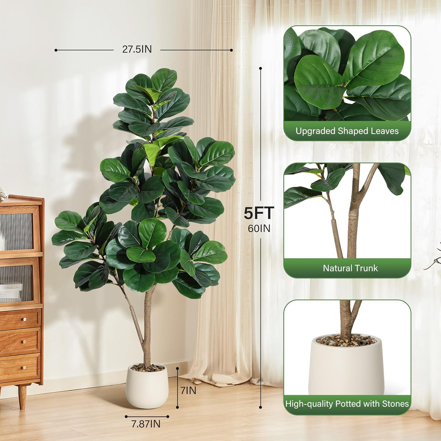 フィドルリーフフィグツリー人工植物 - リアルな人工フィカス - Ficus Lyrata Tree のレビューと価格